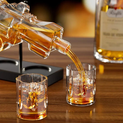 Revolver glass decanter - whiskey glass set Pistol shaped