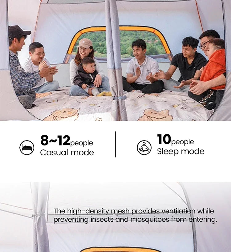 Outdoor Camping Family Tent 3-12 Persons - Double Layers Oversize 2 Rooms Thickened Rainproof.