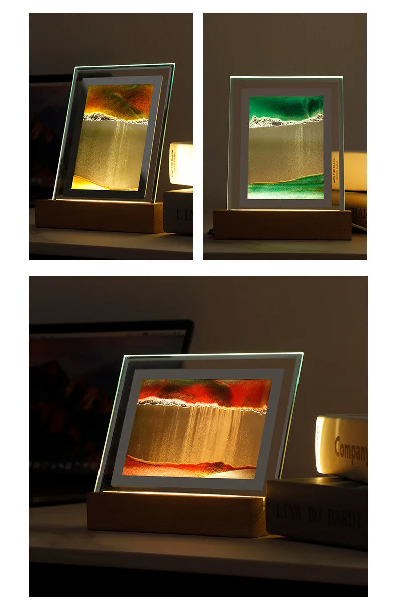 Creative 3D Sand Art Moving Night Lamp - Glass Quicksand Painting Lamp