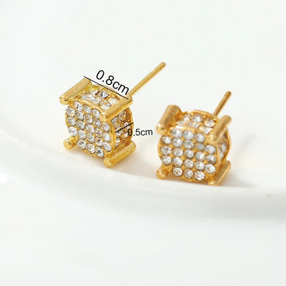 Fancy Round Rhinestone Ear Studs In Gold & Silver Colour