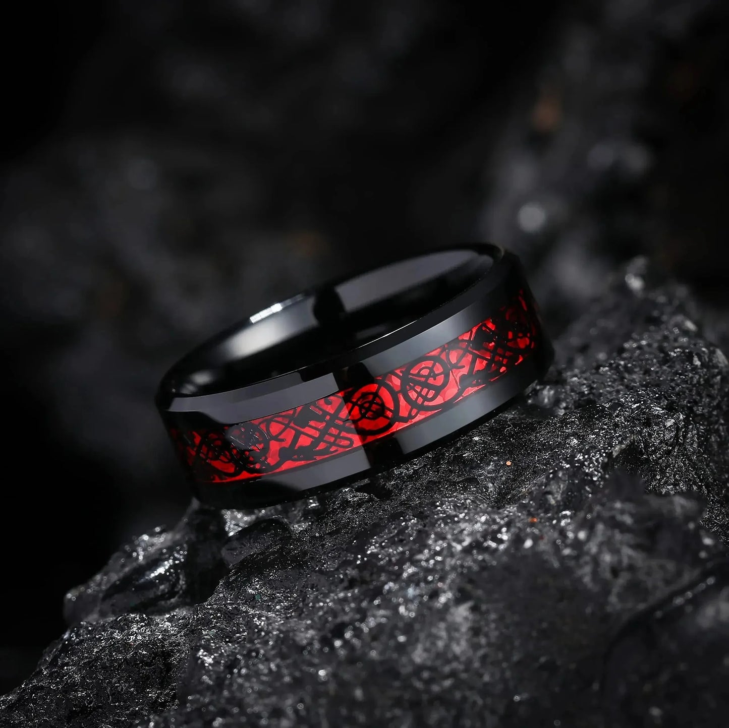 Romantic Stainless Steel Couple Rings With Red Rhinestones Zircon