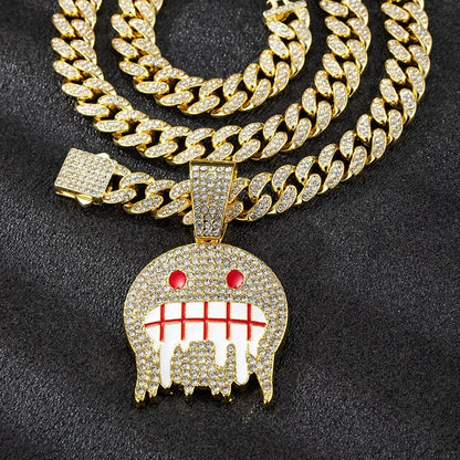 Fashion Iced Out Cuban Chain In Gold & Silver With Ghost Pendant