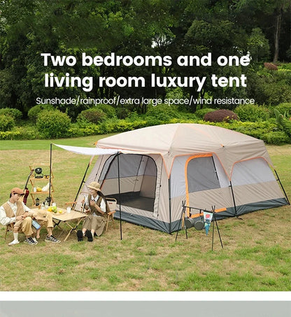 Outdoor Camping Family Tent 3-12 Persons - Double Layers Oversize 2 Rooms Thickened Rainproof.