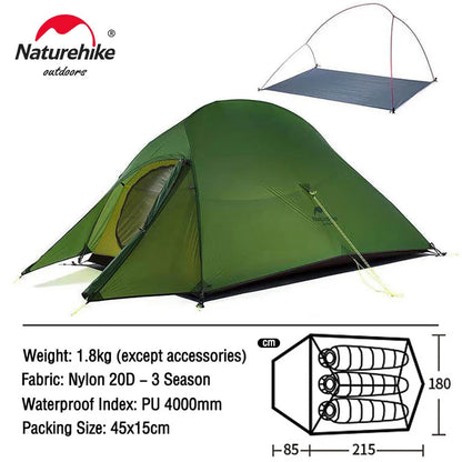 Naturehike Cloud Up 3 People Tent Ultralight 20D Waterproof Outdoor Camping Hiking Travel Tents Backpacking Cycling Sun Shelter