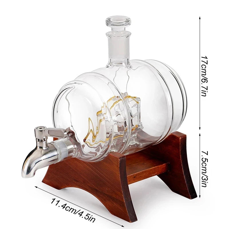 Luxurious Barrel Shape Glass Decanter 1000ml Capacity