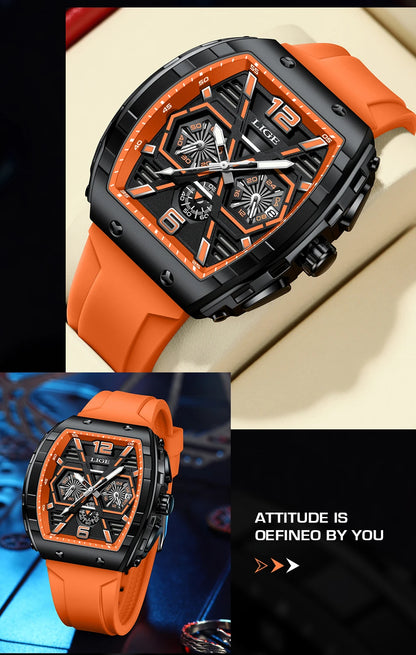 LIGE Quality Luxurious Chronograph Watch - Silicone strap - Quartz Clockwork, Waterproof With Box