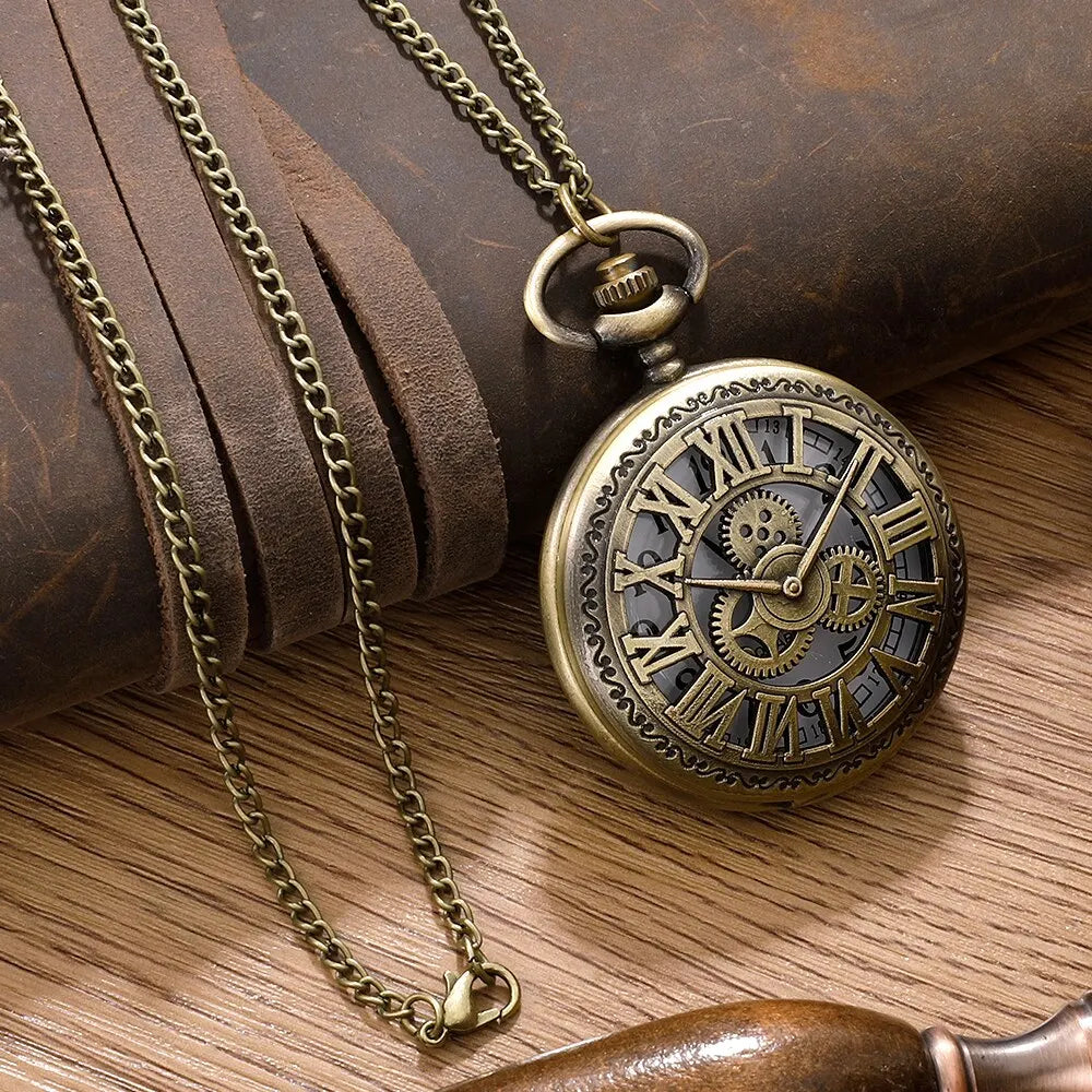 Bronze Antique Steampunk Vintage Numerals Quartz Pocket & Necklace watch Pendant