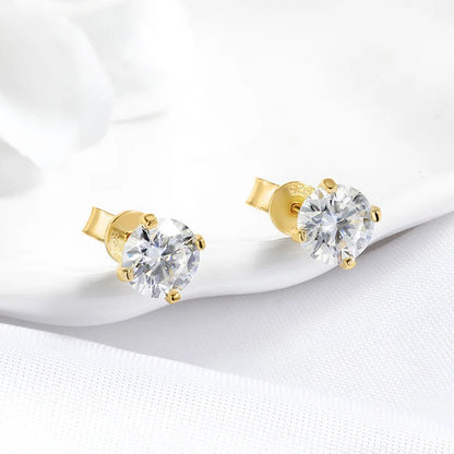 Smyoue Classic Stud S925 Sterling Silver Moissanite 02./2CT Earrings With VVS Round Cut & 18k Gold Imitation