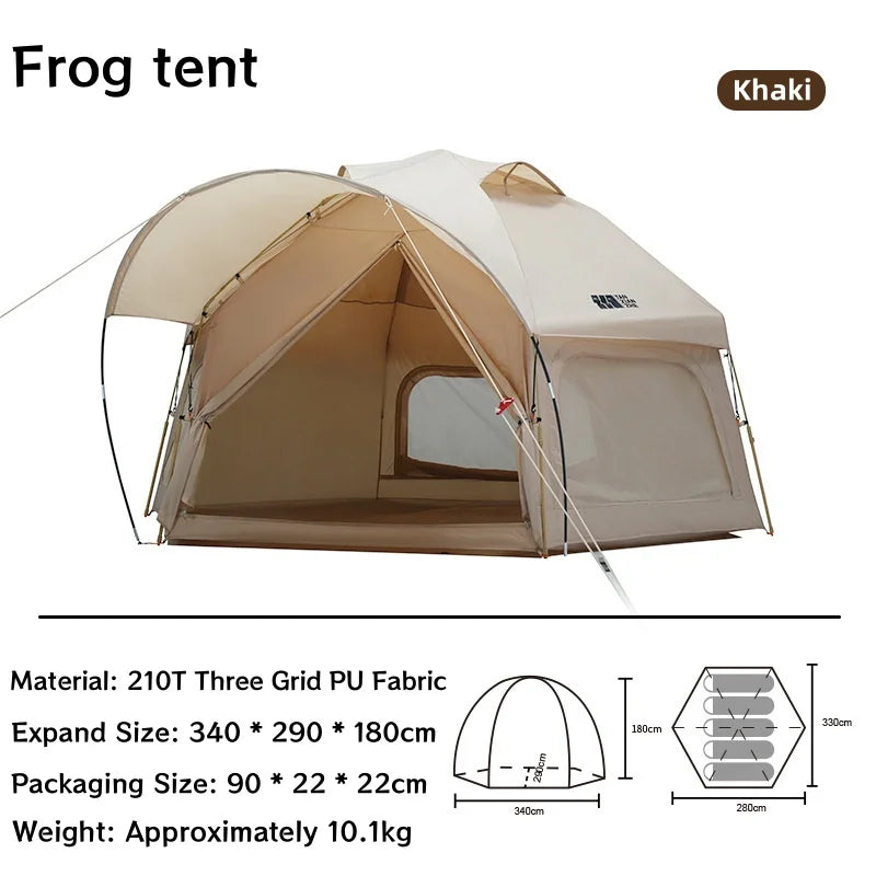 Hexagon Outdoor Tent for 5-8 Person - Bionic Design with Huge Frog - Rainproof - Double Layer Pop Up Tent