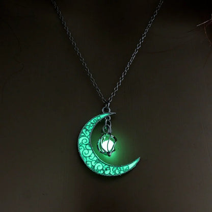 LossTower Night Fluorescence Glowing Hollow Cage & Moon Star Pendant