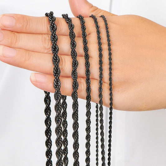 2.3mm/3mm/4mm/5mm/6mm Black Color Stainless Steel Twisted Rope Chains  16 to 30 Inches Necklace