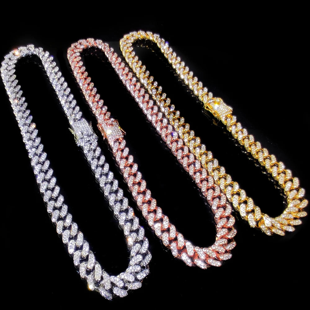 Yuzz Cuban Link Chain 13MM Gold & Silver Iced Out With AAA Rhinestones Necklace