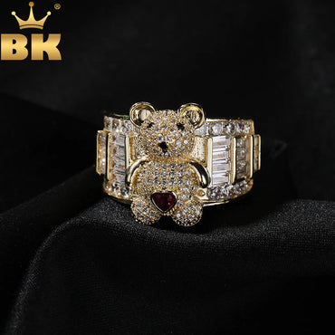 THE BLING KING 3D Love Teddy Bear Ring Iced Out 5A+ Baguettecz Cubic Zirconia Ring