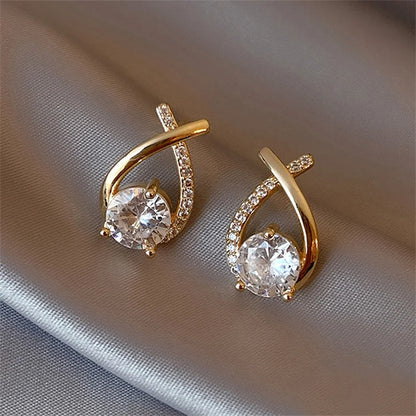 SKEDS Elegant Crossed Stud Earrings With Rhinestone