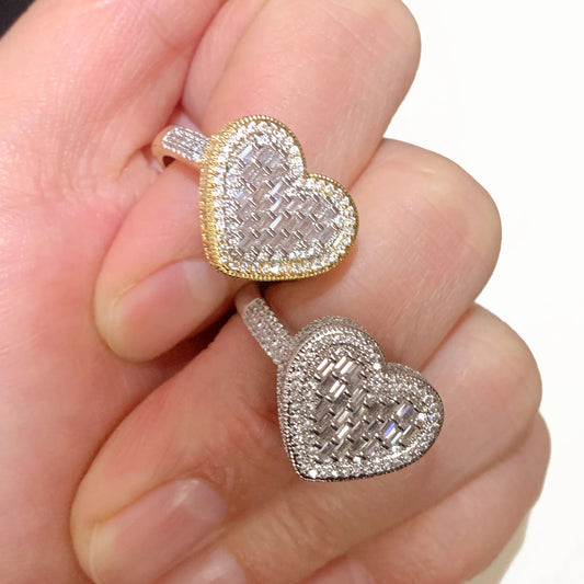 IDOWAITTING Different Variety Iced Out Heart Ring Micro Paved Cubic Zirconia & S925 Silver Rings