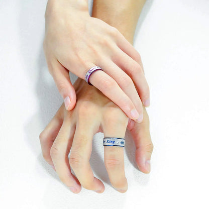 Fashion Stainless Steel Couple King & Queen With Zircon Rings