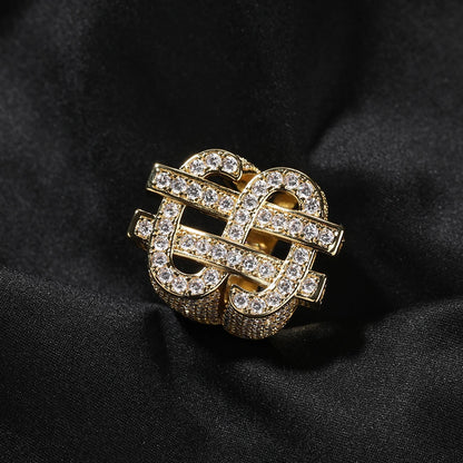 THE BLING KING Luxury Dollar Sign Iced Out Cubic Zirconia Ring