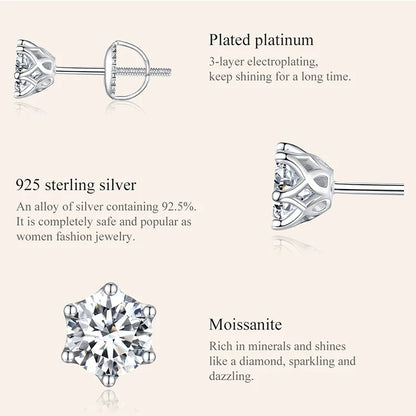 BAMOER Classic Moissanite 05/2CT Stud Earrings, S925 Silver D Color Brilliant Round Cut