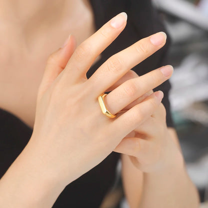 Compact Stainless Steel Signet Ring In Gold & Silver