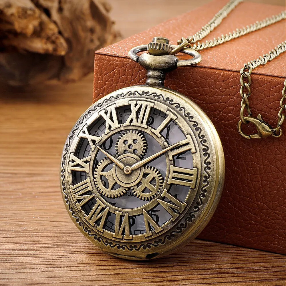 Bronze Antique Steampunk Vintage Numerals Quartz Pocket & Necklace watch Pendant