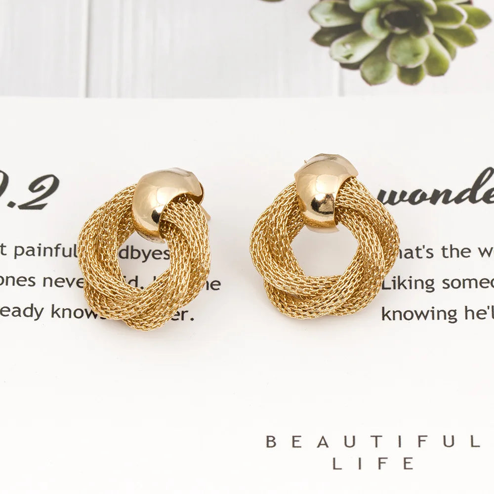 Guangtuo Gold & Silver Metallic Twisted weaving Round Circle Earrings