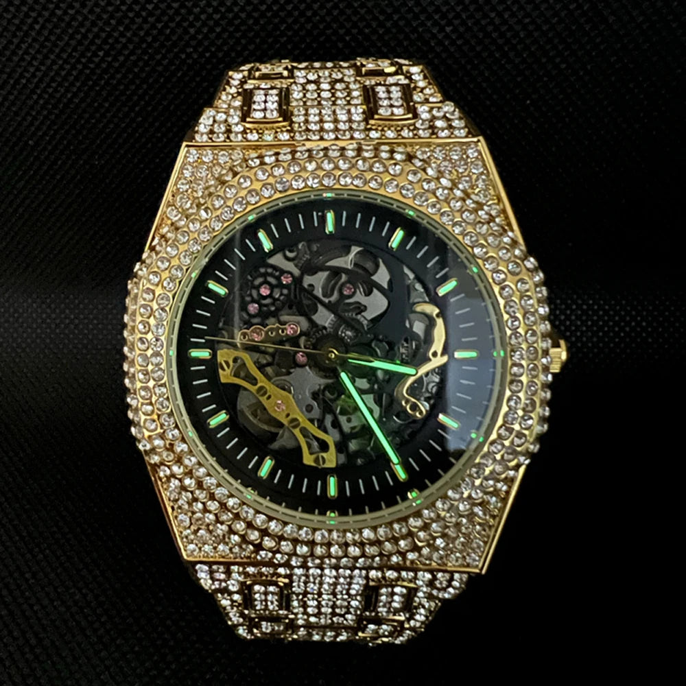 MISSFOX Luxury Fully Iced Out Automatic Diamond Watch