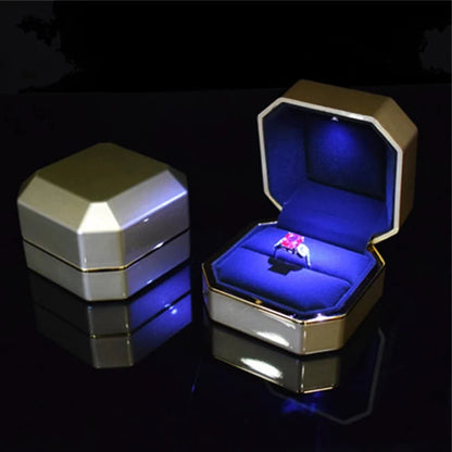 Square & Heart shaped LED light Double Ring Velvet Jewelry Gift Or Display box