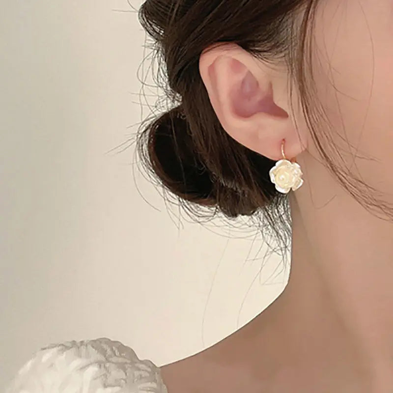 LATS White Flower Uniquely Folded Stud Multi-layered Earrings In Different Styles