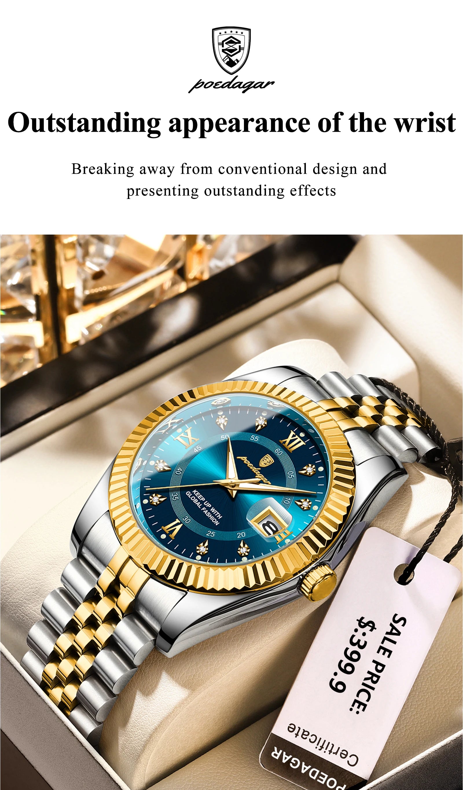 POEDAGAR Luxury style Stainless Steel Quartz Wrist Watch - Waterproof, Luminous, Date And Box