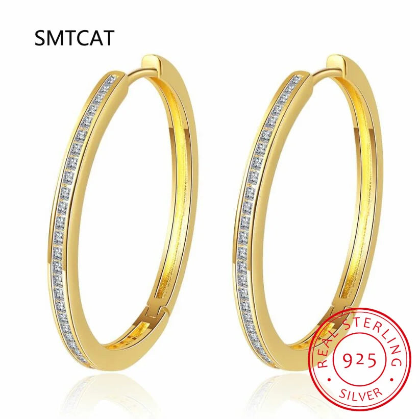 SMTCAT Hoop Princess Cut Moissanite Diamond Earring Consisting Off S925 Sterling Silver & 18k Gold