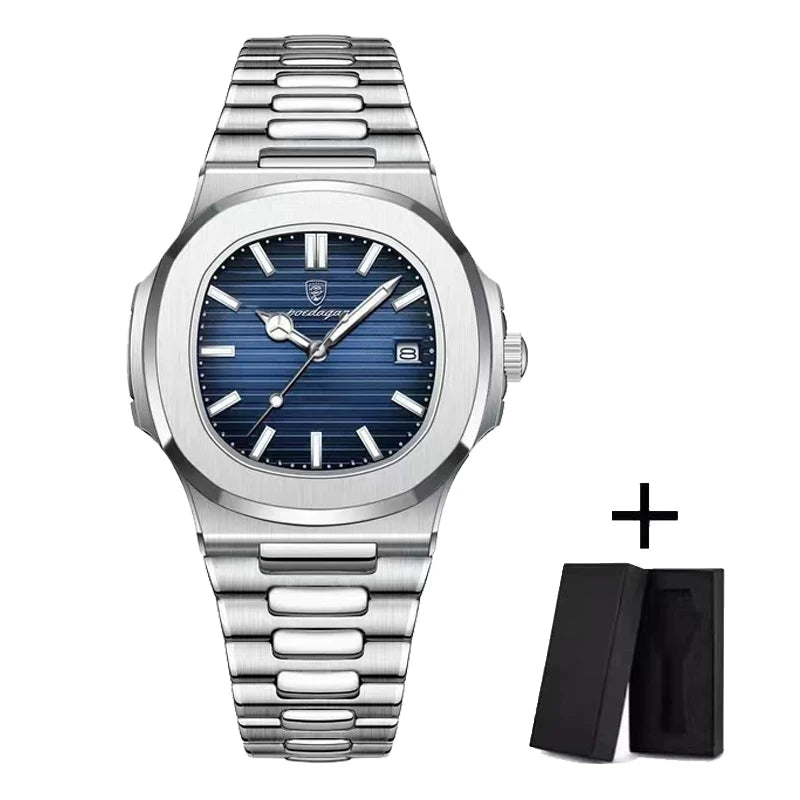 POEDAGAR Luxury style Stainless Steel Quartz Wrist Watch - Waterproof, Luminous, Date And Box