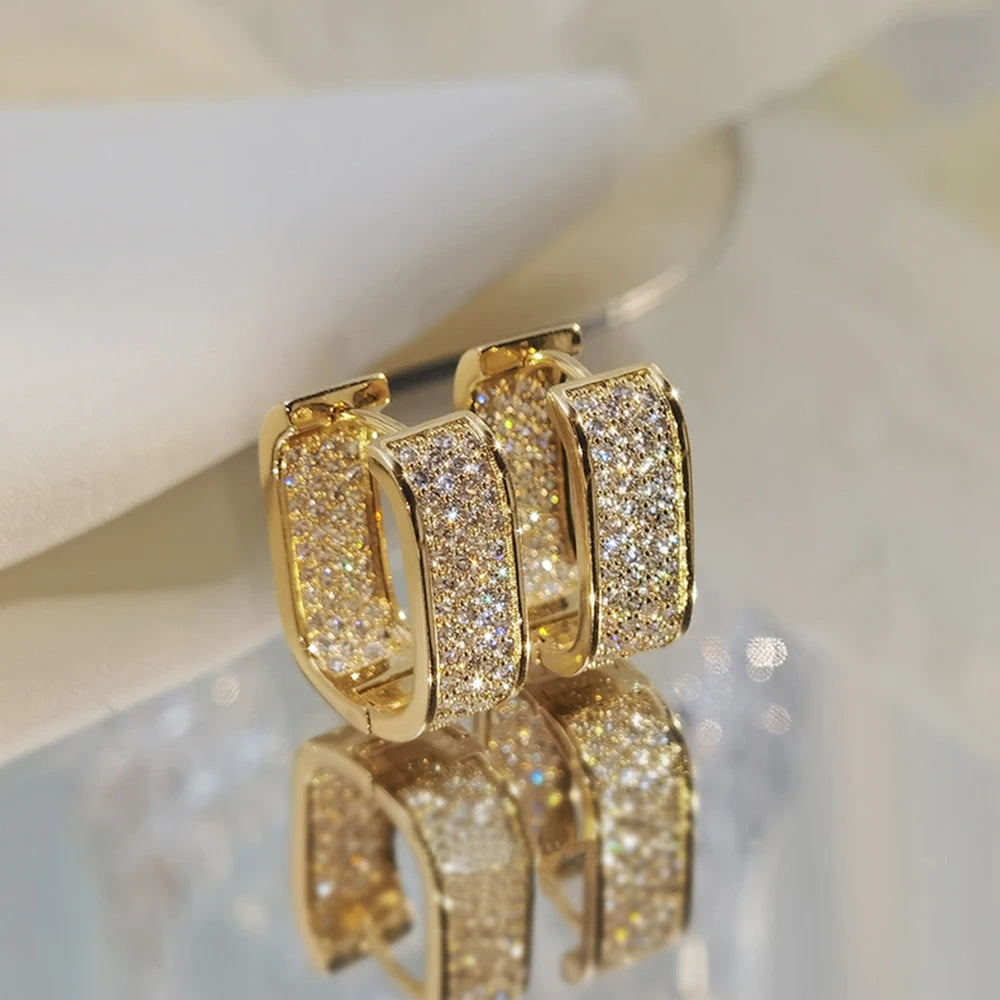 Huitan Iced Out Gold/Rose Colour CZ Hoop Earrings