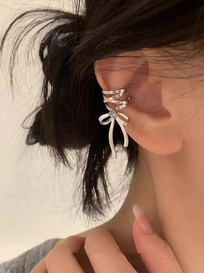 Bowknot Silver Colour Ear Cuff Earrings