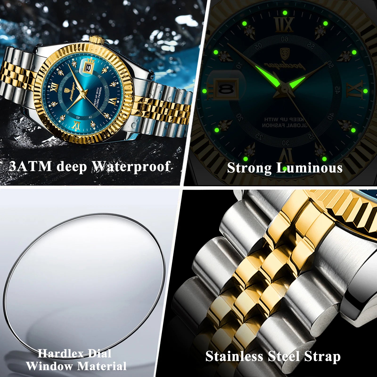 POEDAGAR Luxury style Stainless Steel Quartz Wrist Watch - Waterproof, Luminous, Date And Box