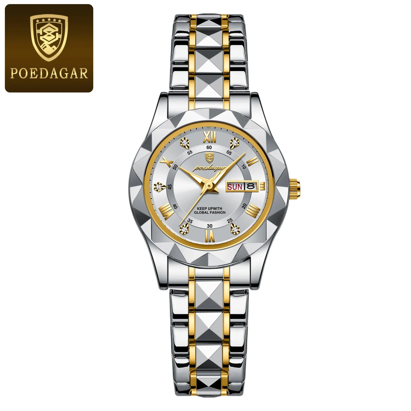 POEDAGAR woman Luxury style Stainless Steel Quartz Wrist Watch - Waterproof, Luminous, Date And Box