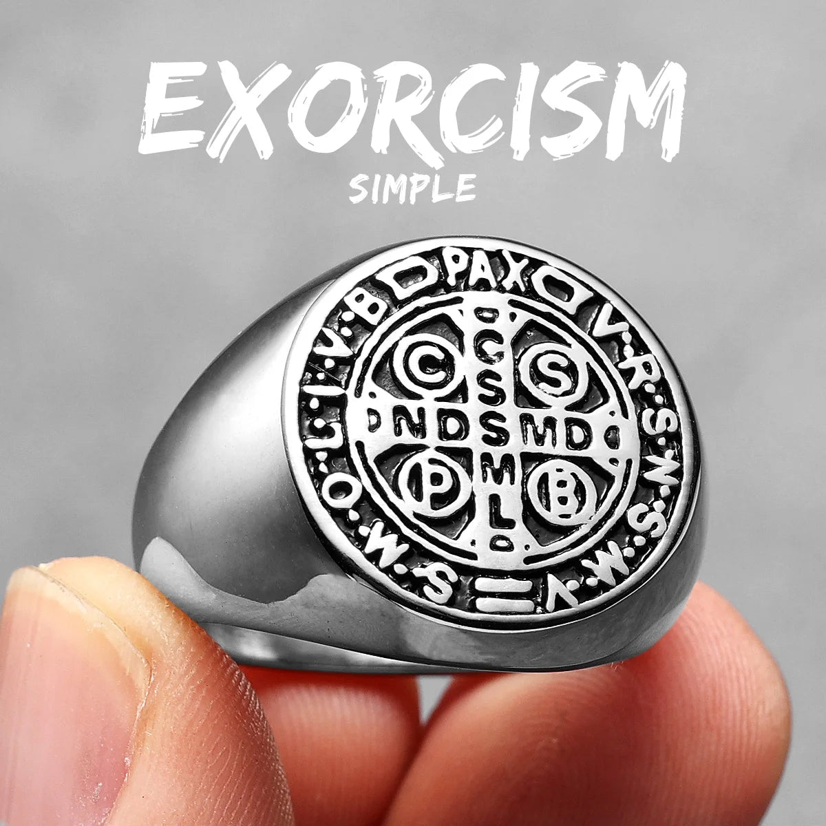 Metal Town Stainless Steel Saint Benedict Cross Ring