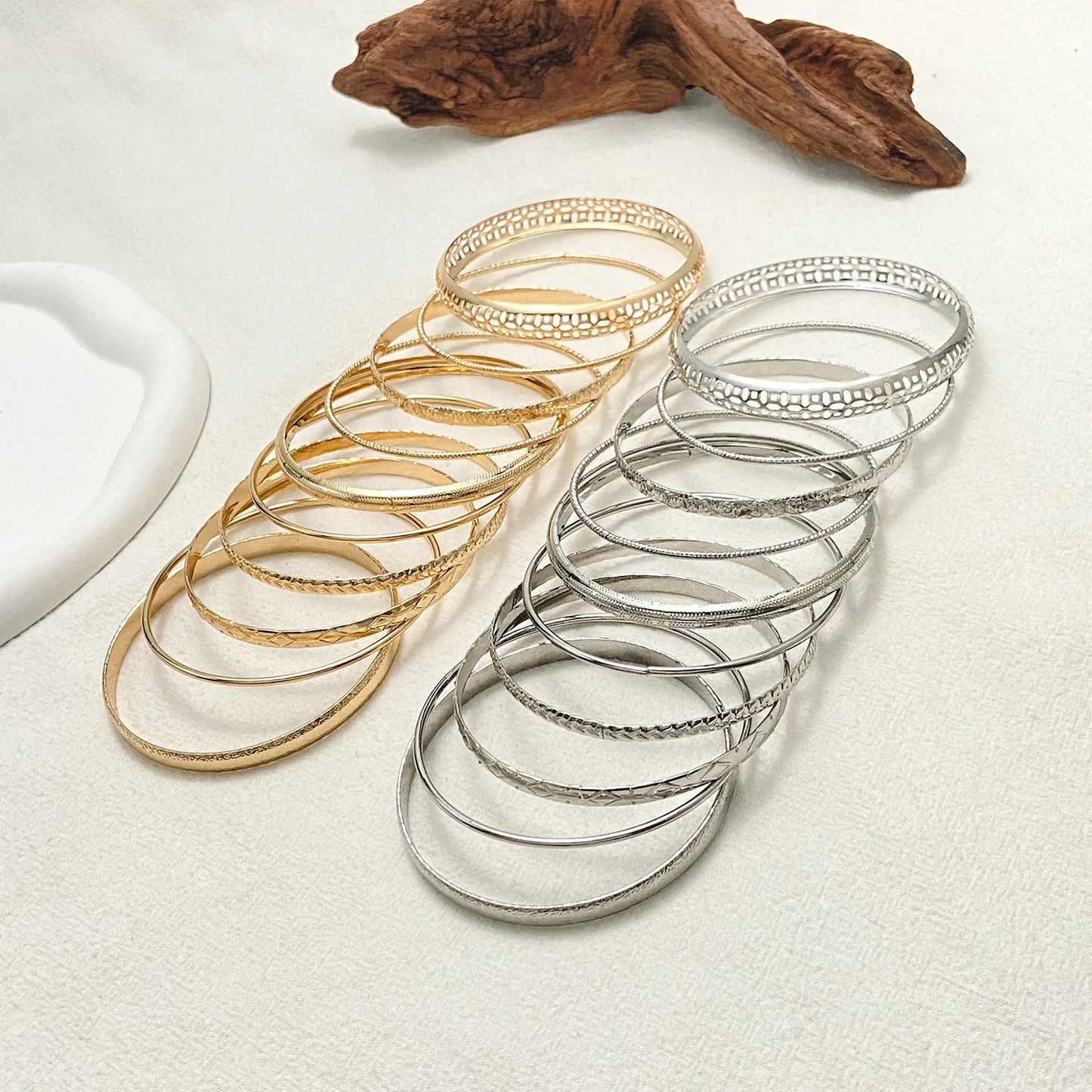 Fashion Gold & Silver Color Stainless Steel Bracelets for Women - Twist Texture Bangles