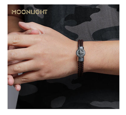 Genuine Leather Compass Bracelet For Men & Woman - Double Layer Braided Bracelet