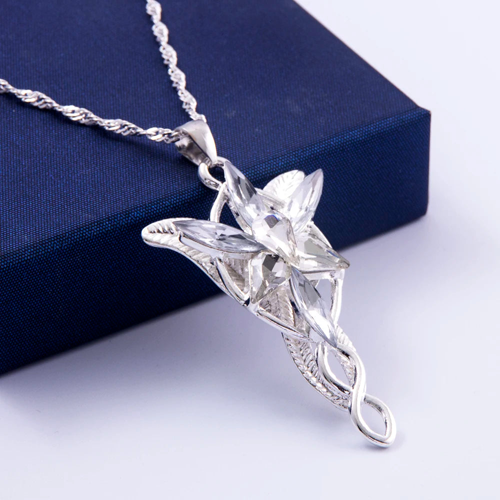 LOTR Arwen Evenstar Necklace Silver Color Crystal Pendant