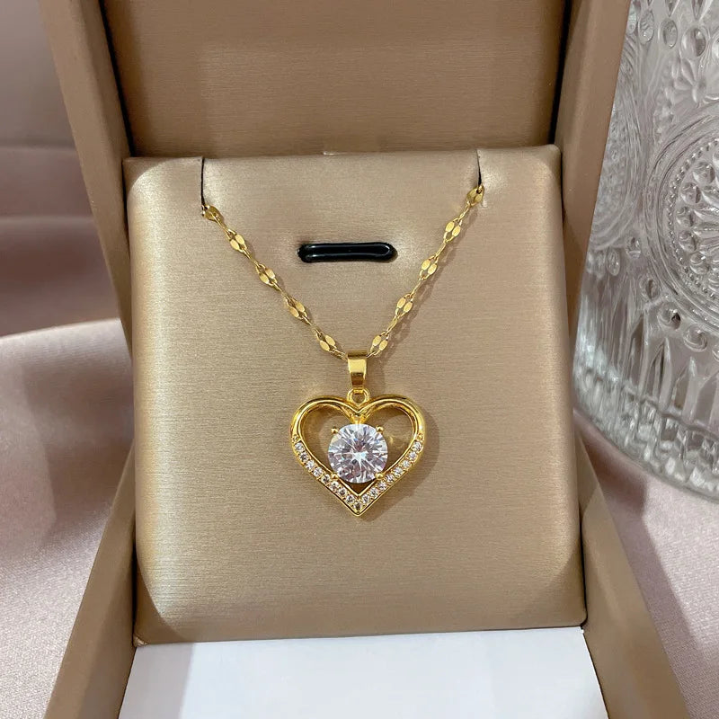 Heart Pendant Golden color Stainless Steel Necklace For Women