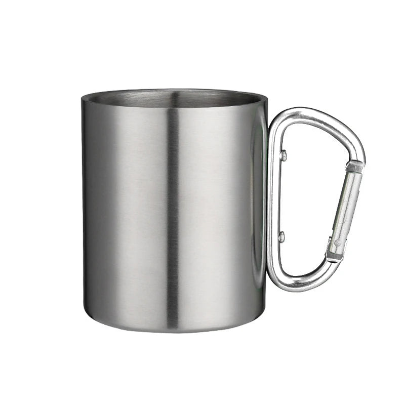 Outdoor 220Ml Stainless Steel Cup With Carabiner Handle For Camping & Hiking