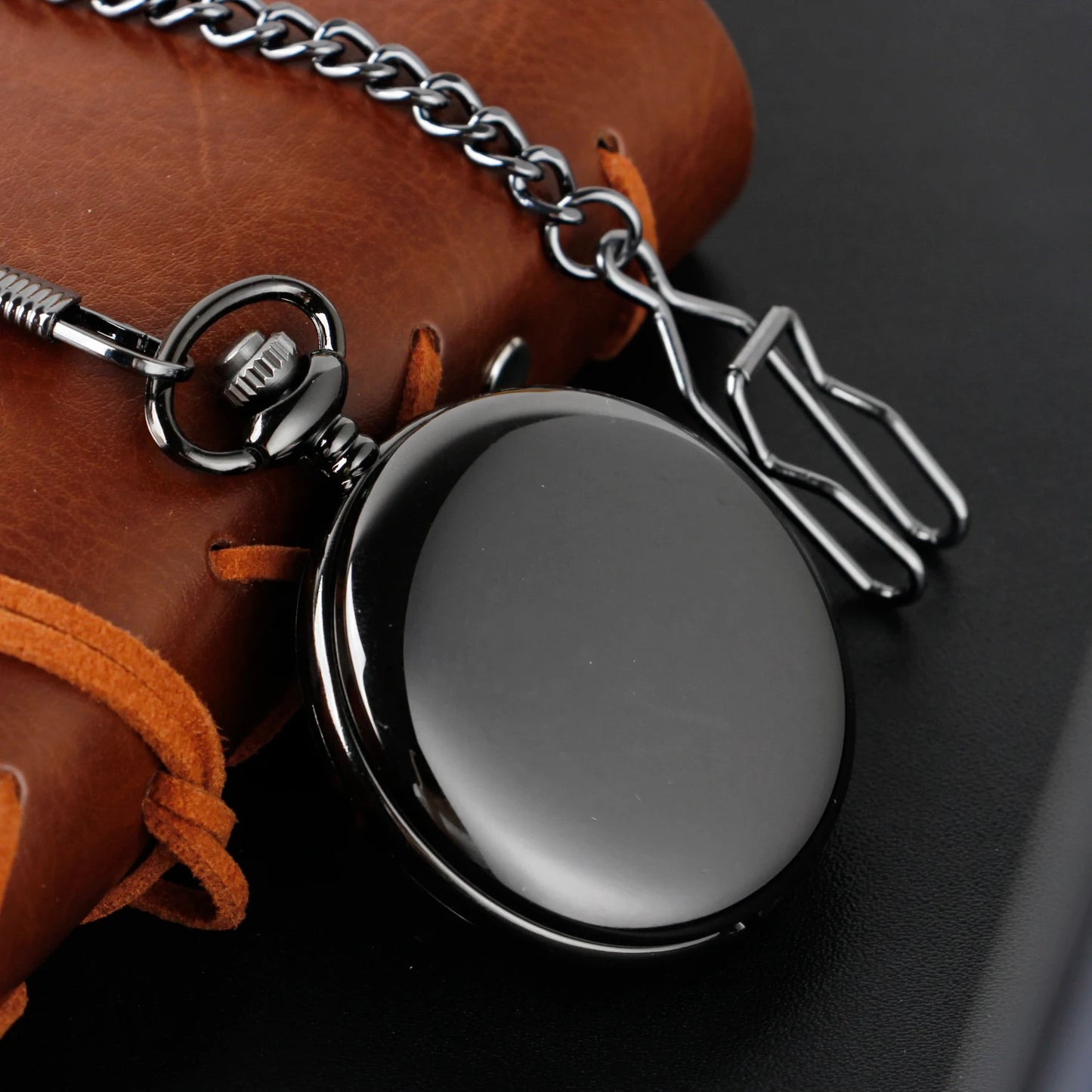 Number Dial - Smooth steel Quartz Pocket Watch Vintage number dial Pocket & Necklace watch pendant (37CM Fob Chain)