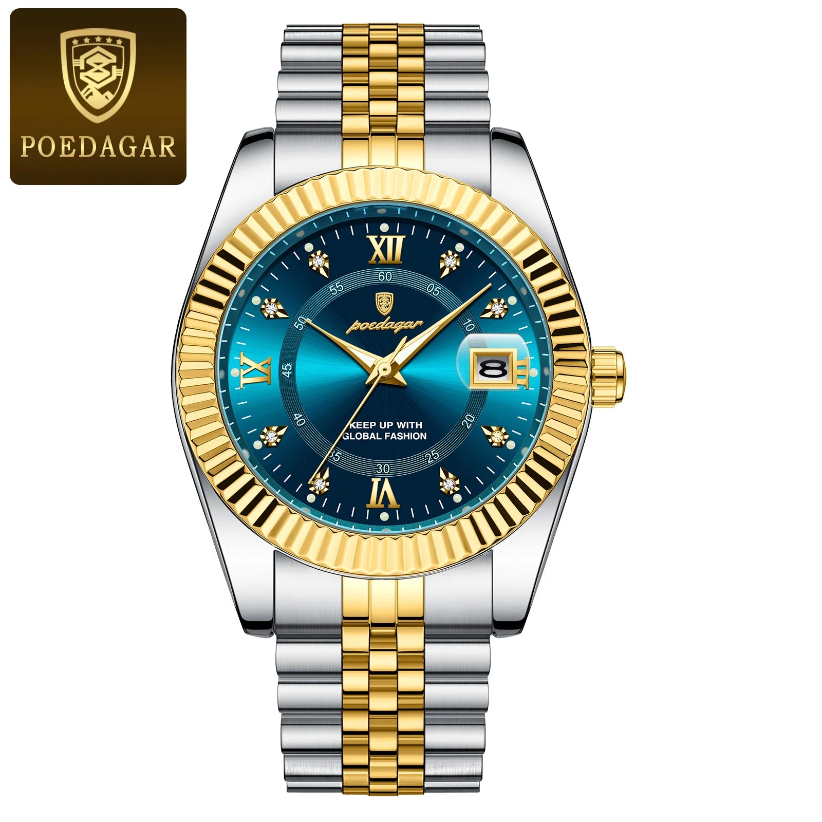 POEDAGAR Luxury style Stainless Steel Quartz Wrist Watch - Waterproof, Luminous, Date And Box