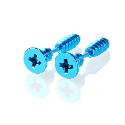 1Pair Punk Fashion Colorful Stainless Steel Screw Stud Earring