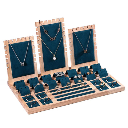 Bamboo Jewelry Organizer Velvet Storage Showcase Display & Drawer Tray