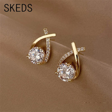 SKEDS Elegant Crossed Stud Earrings With Rhinestone