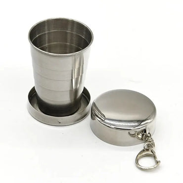 Outdoor Folding Water Cup – Portable, Compact, Stainless Steel Mug with Lid for Travel and Hiking