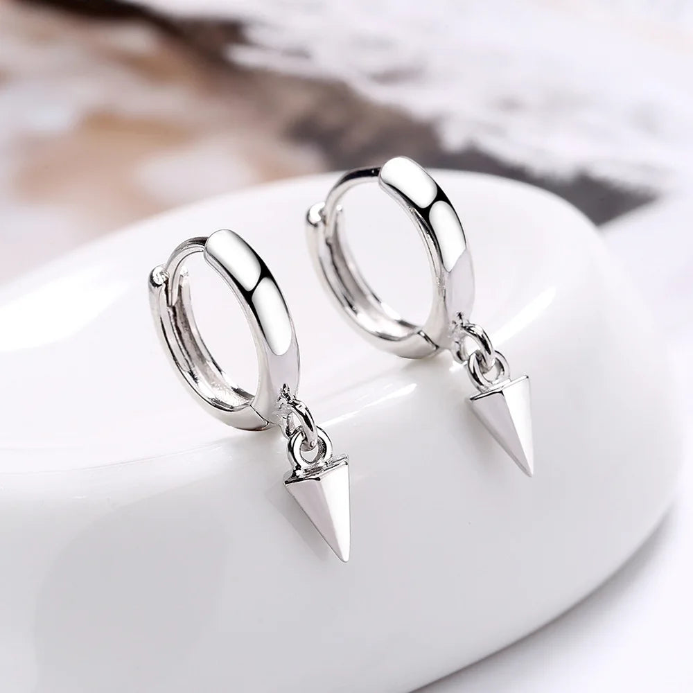 MEETSOFT Trendy 925 Sterling Silver Cone Black & Silver Hoop Earrings