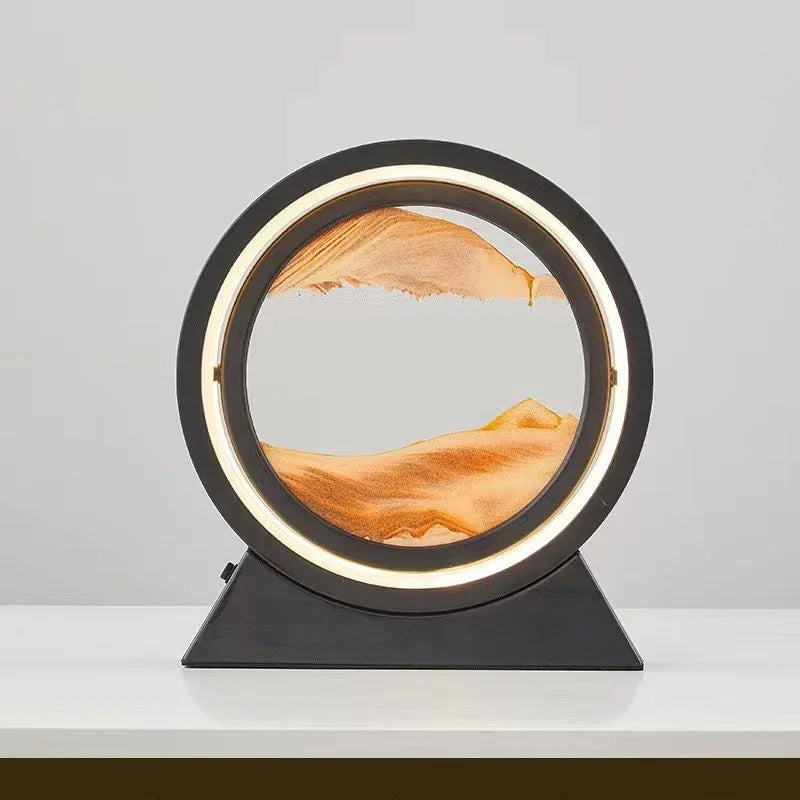 LED quicksand hourglass full circle with stand - Unique Art With Night Light