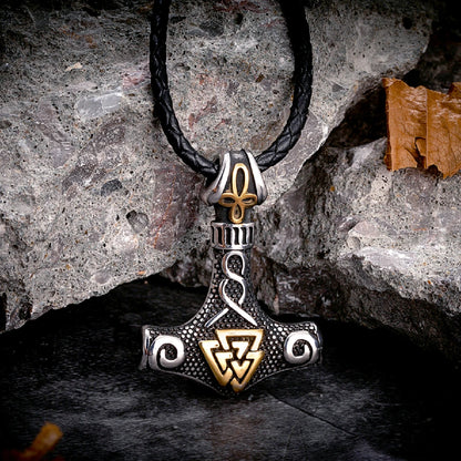 Supretu Thors Hammer Double-sided Anchor Pendant Stainless Steel Necklaces